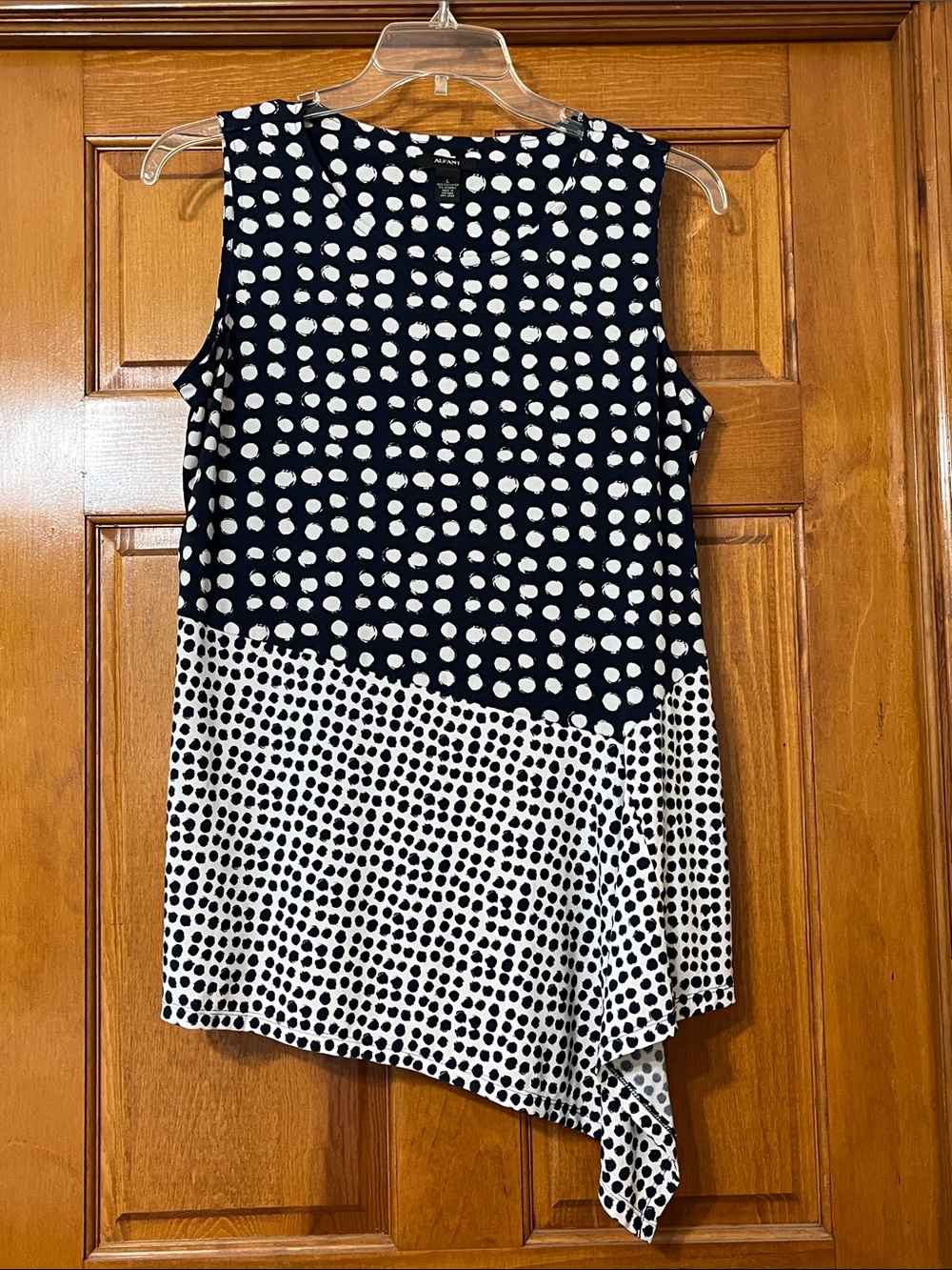 Alfani sleeveless asymmetrical top in Navy and White